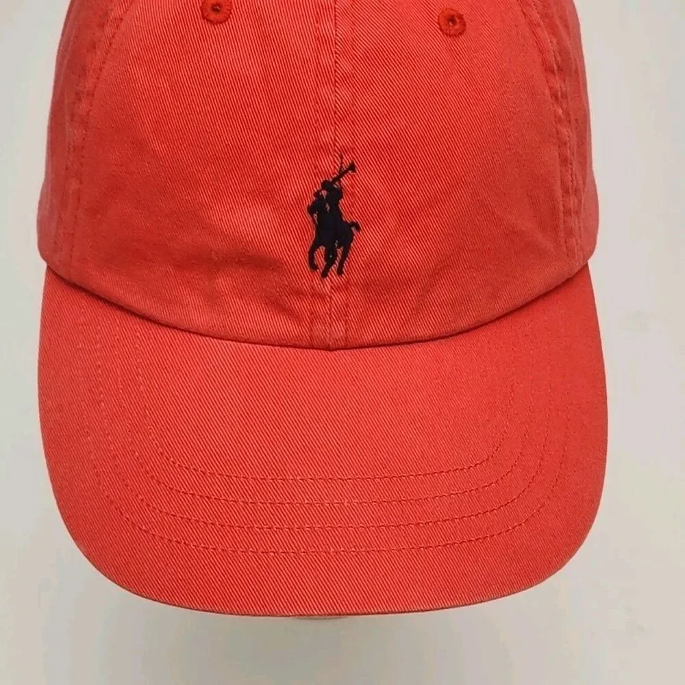 Polo Ralph Lauren Hat Cap Red Adjustable Leather Strap Cotton One Size Vintage